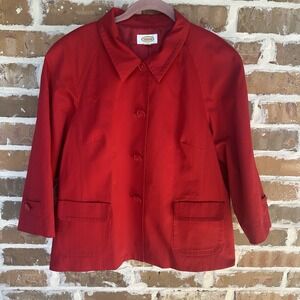 Vintage Talbots Jacket Blazer Women's Size 14 Red Cotton 3/4 Sleeve Button Japan